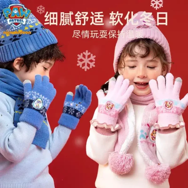 2-3PCS/SET Genuine PAW PATROL Winter Hat Glove Scarf SET Cute Cartoon Skye Chase Boys Girls Baby Cap Christmas Gifts - Image 2