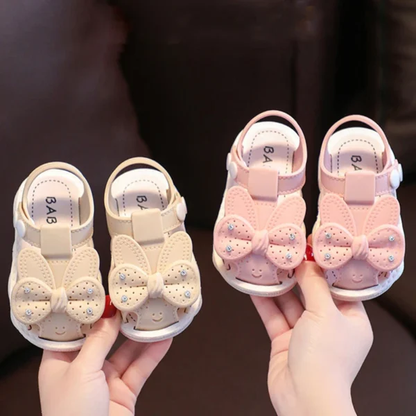 New Summer Aged 0-3 Cute Bow Rhinestone Baby Shoes For Girls Non-Slip Soft-Soled Children Toddler Kids Sandals With Covered Toes - Image 3