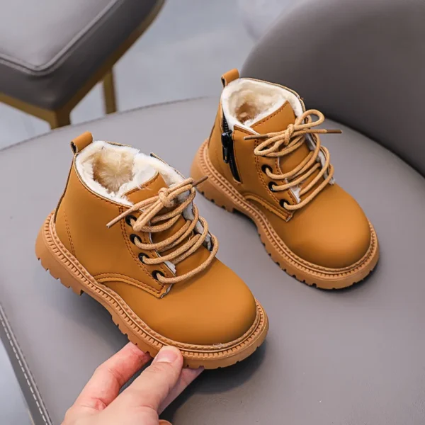 Winter Kids Snow Boots Boys Leather Shoes Fashion Solid Color Warm Baby Girl Shoes Cotton Infant Children Ankle Boots - Image 2
