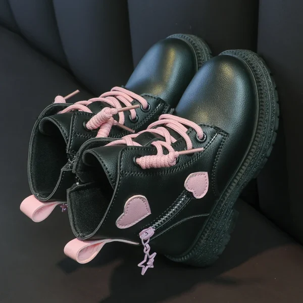 Girls Boots Kids Fashion Rubber Boots Cool Girl Autumn and Winter Cotton Soft Sole Pink with Love Side Zip Princess Round-toe PU - Image 6