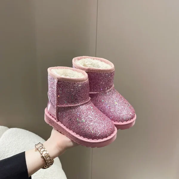 Kids Snow Boots 2024 Winter New Sequin Princess Ankle Boots Plush Warm Cotton Shoes Toddler Non-slip Sneakers Pink Girl's Boot - Image 3