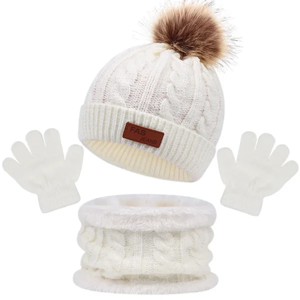 3Pcs Winter Baby Hat Scarf Gloves Set Solid Color Toddler Bonnet Cute Pompom Knitted Hats Outdoor Warm Infant Accessories 1-5Y - Image 3