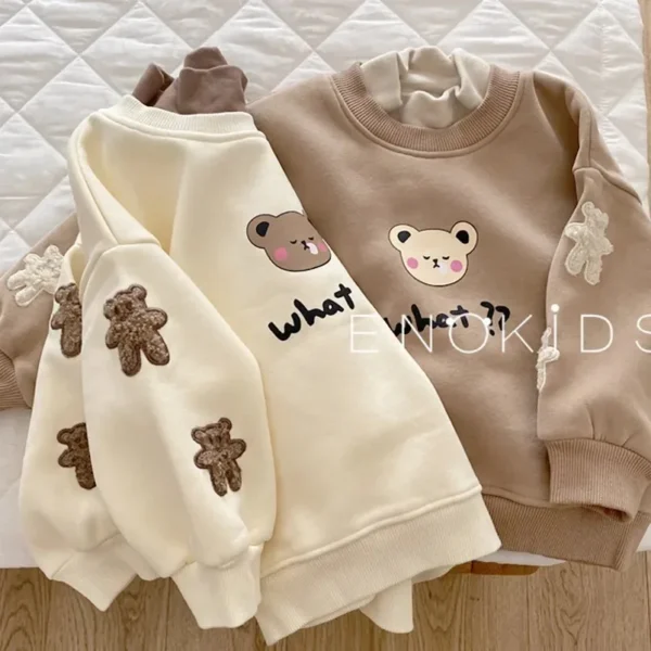 Kids Hoodies Girl Sweatshirt Autumn Long Sleeve Turtleneck T-shirt Children Boys Clothes Bear Applique Winter Girls Hooded Top - Image 3