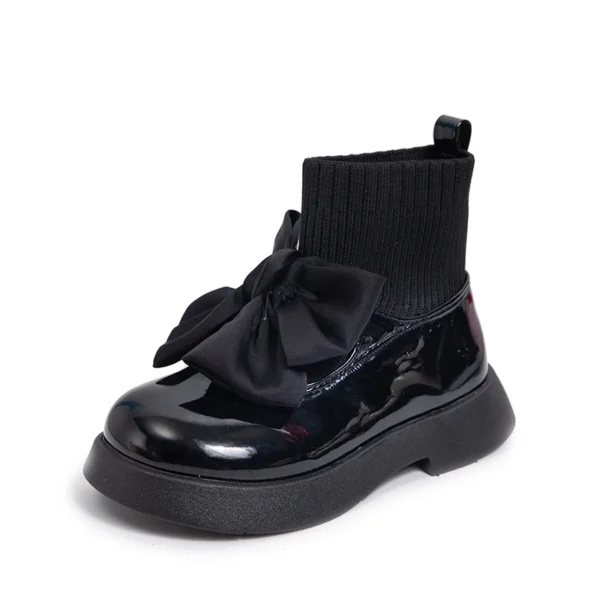 Girls Black Non-slip Kids Fashion Bow Elegant 2022 Glossy UK Uniform Child School Shoes Simple Casual 2022 Sock Boots Breathable - Image 6