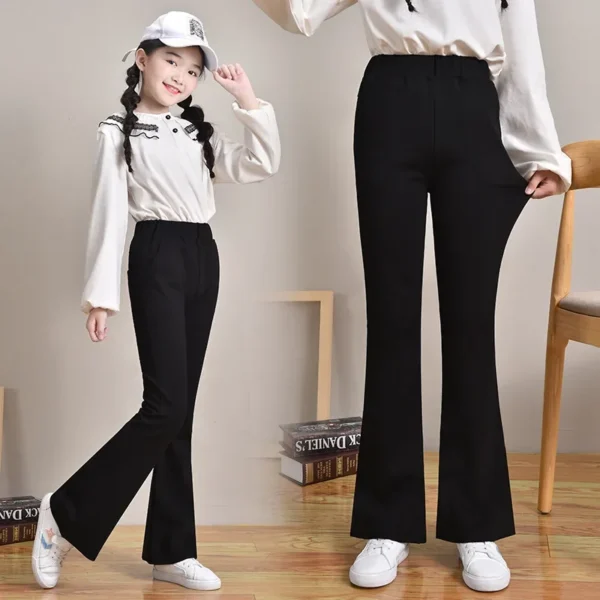 Fashionable Black Bell-bottom Kids Pants For Girls Spring/autumn Outerwear Style Children's Trousers Stylish Children's Pants - Image 3