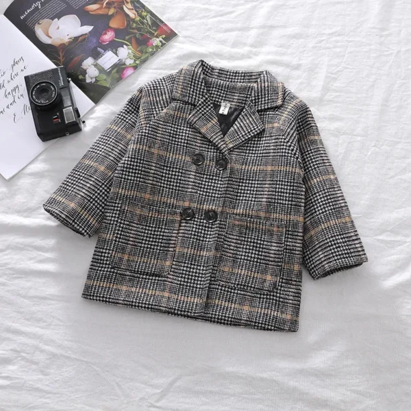 Autumn Winter Boys Fashion Jacket Solid Color Lapel Double-Breasted Long Woollen Overcoat For 2-6 Years Boys Handsome Outwear - Image 2