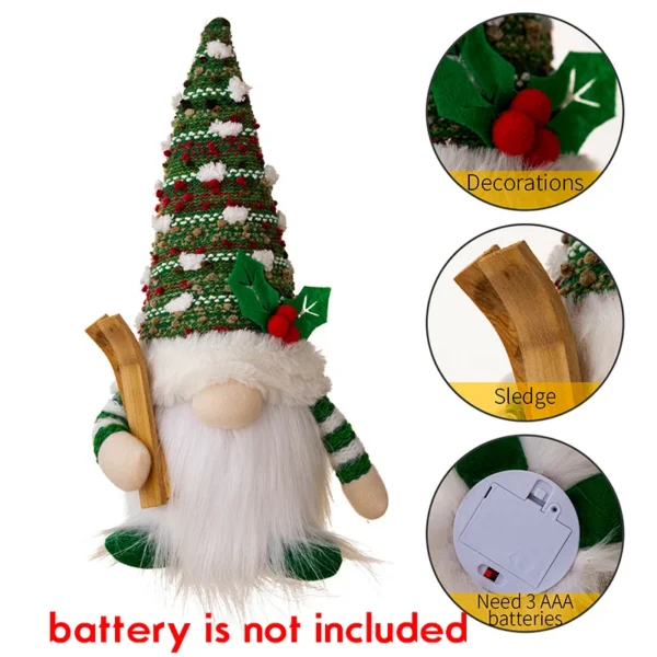 AlliLit 2024 Christmas Doll Sled Elf Ski Gnome with Led Light Christmas Decorations for Home Xmas 2024 New Year 28cm - Image 5
