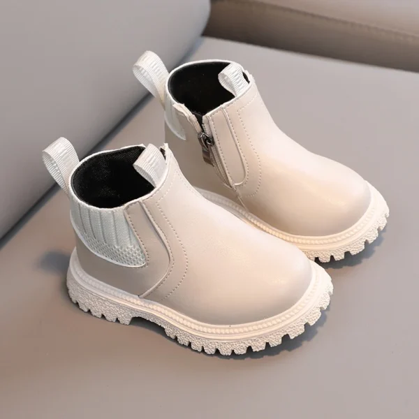 Fashion Boy Girl Short Boots Non-Slip British Style Boots Children's Side Zipper Design Single Boots Leather Boots Anti-skid - Image 4