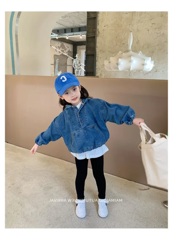 3443C Girl Cowboy Hooded Jacket Autumn New Korean Zipper Hooded Jacket Girl's Denim Coat 2-9Year Kid's Coat Outerwear - Image 5