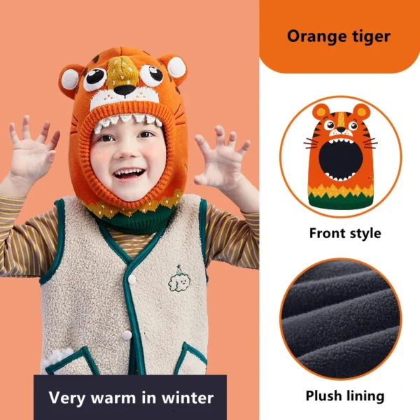 Kids Hat Scarf Gloves Set 3D Dinosaur Unicorn Modeling Baby Girl Boy Winter Windproof Hat For Kids Warm Knitted Beanie Cap - Image 5
