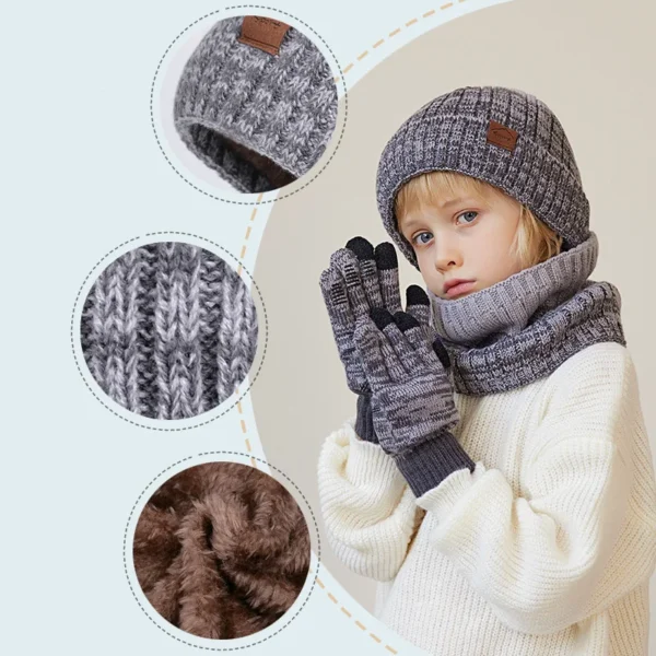 2/3Pcs Kids Winter Hat Scarf Gloves Set Warm Children Beanie Hats Neck Warmer Non Slip Gloves Child Boys Cap Kids Gift 4-10Y - Image 2