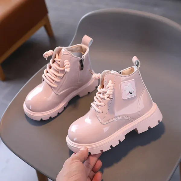 Kids Fashion Rubber Boots Cool Autumn Soft Sole Glitter Leather Korean Style Zipper Girls' Shoes Children's Ankle Boots - Image 3