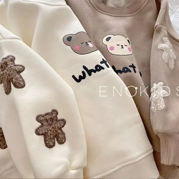 Kids Hoodies Girl Sweatshirt Autumn Long Sleeve Turtleneck T-shirt Children Boys Clothes Bear Applique Winter Girls Hooded Top - Image 2