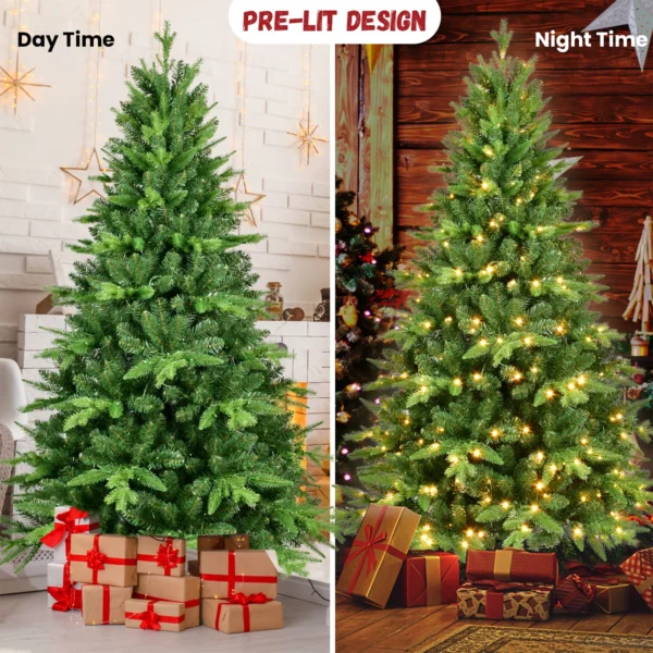 Prelit Artificial Christmas Tree PE/PVC Mixed Flocking Xmas Tree LEDS Warm White Lights Holiday Xmas Ornaments Home Party Decor - Image 4