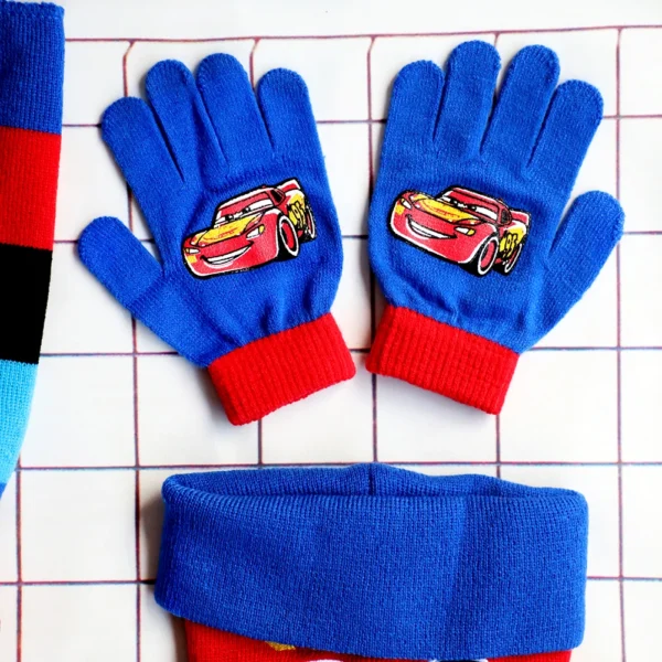 3-8Years New Autumn Winter Children Cars Lightning Mcqueen Cartoon Scarf Hat Glove Three-piece Warm Boy Girl Child Christmas Hat - Image 4