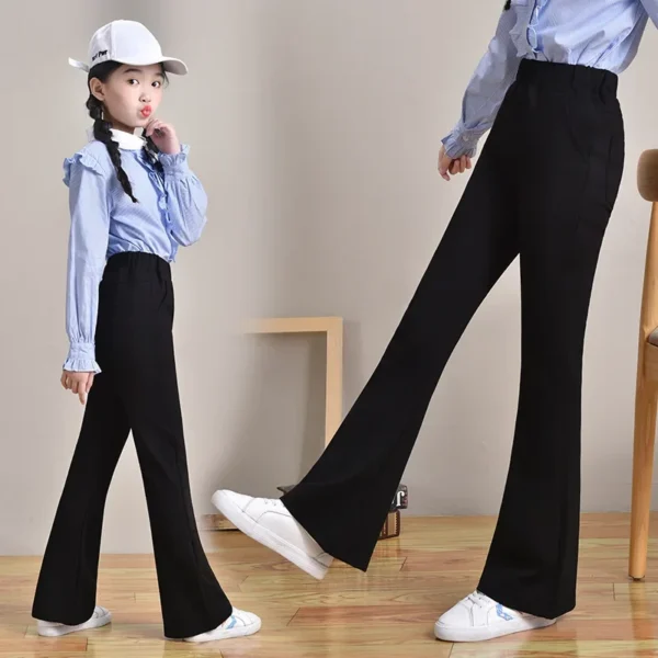 Fashionable Black Bell-bottom Kids Pants For Girls Spring/autumn Outerwear Style Children's Trousers Stylish Children's Pants - Image 2