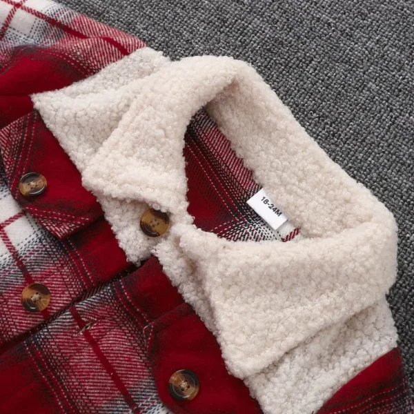 1-6 year old boys' spring and autumn style spliced fleece collar single breasted checkered versatile casual jacket - Image 4