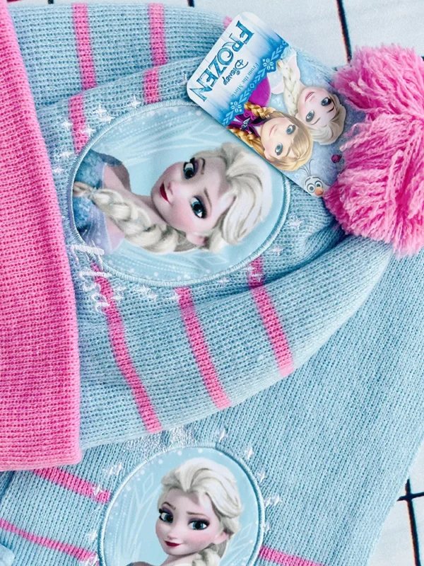 Disney New Autumn and Winter Cute Children Ice and snow Elsa Cartoon Scarf Hat glove three-piece Warm Boy Girl Child hat - Image 6