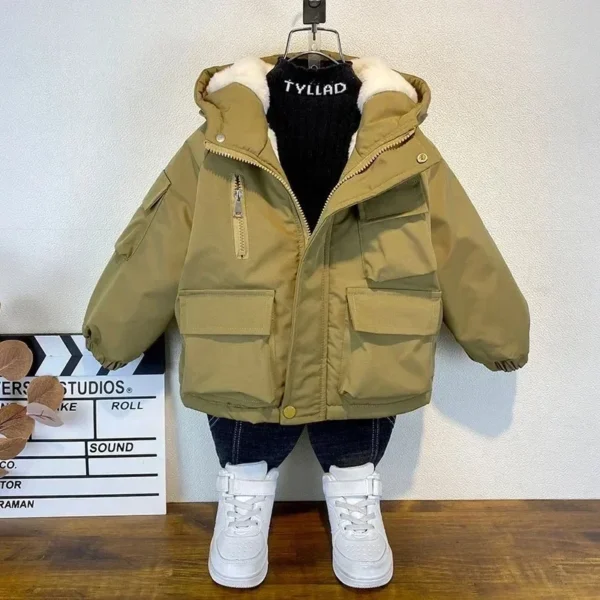 New Winter Down Cotton Jacket Boys Black Hooded Coat Children Outerwear Clothing Teenage 3-8Y Kids Parka Padded Snowsuit - Image 2
