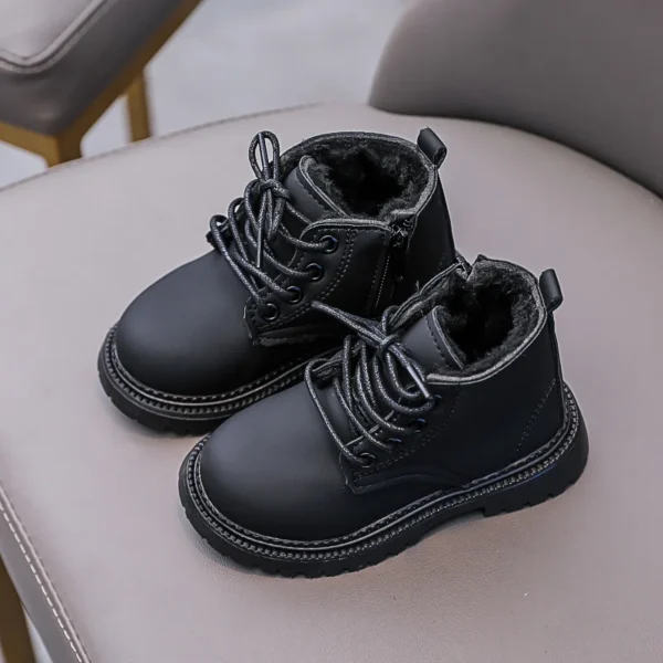 Winter Kids Snow Boots Boys Leather Shoes Fashion Solid Color Warm Baby Girl Shoes Cotton Infant Children Ankle Boots - Image 3
