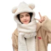 Little Bear Hat Plush Scarf Women's Winter Cute Winter Gloves Three Piece Hooded One Piece Ear Protector Neck Insulation - Image 5