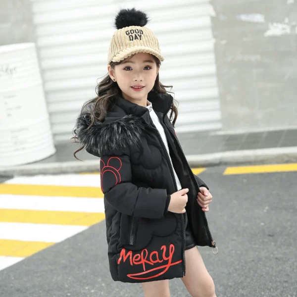 Big Size Teenager Winter Keep Warm Girls Jacket Letter Long Style Hooded Windbreaker Coat For Kids Children Christmas Outerwear - Image 4