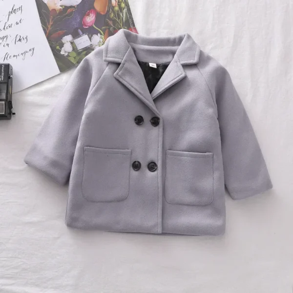 Autumn Winter Boys Fashion Jacket Solid Color Lapel Double-Breasted Long Woollen Overcoat For 2-6 Years Boys Handsome Outwear - Image 6