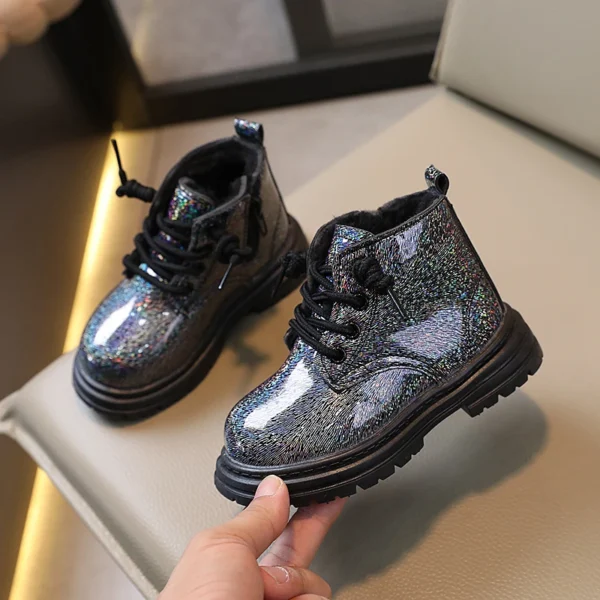 Toddler Winter Kids Boots Glitter Chunky Zipper Non-slip Children Short Boot Ankle-high Unisex Trendy 21-30 Boys Girls Shoes - Image 3