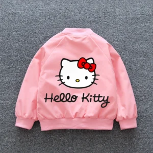 Sanrio Hello Kitty Girls Jacket Coats 2024 Spring Autumn Baby Kids Cartoon Long Sleeve Zipper Casual Outerwear Children Clothing