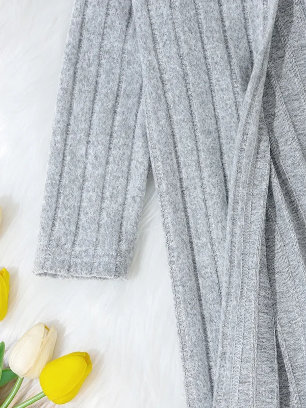 Girls Solid Color Striped Hooded Long Sleeve Coat - Image 5