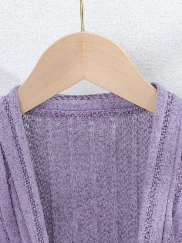 Girls Spring and Autumn Ribbed Contrast Color Splicing Knitted Cardigan Children's Fashionable and Versatile Thin Jacket - Image 3