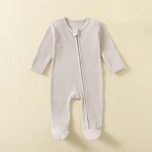 Organic Cotton Baby Rompers Waffle 100% Cotton Infant Boys Girls Jumpsuit Zipper Footed Solid Long-Sleeve Pajamas Sleepsuits - Image 4