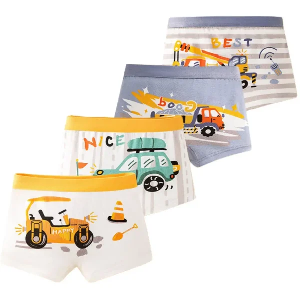 Multipack Cotton Boy Boxer Brief Fun Excavator Pattern Kids Boxers Breathable Soft Children Underwear For 3-12 Years Old - Image 2