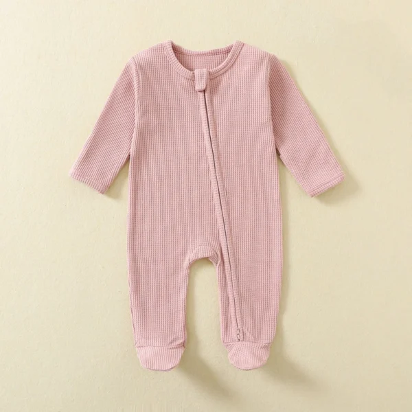 Organic Cotton Baby Rompers Waffle 100% Cotton Infant Boys Girls Jumpsuit Zipper Footed Solid Long-Sleeve Pajamas Sleepsuits - Image 2