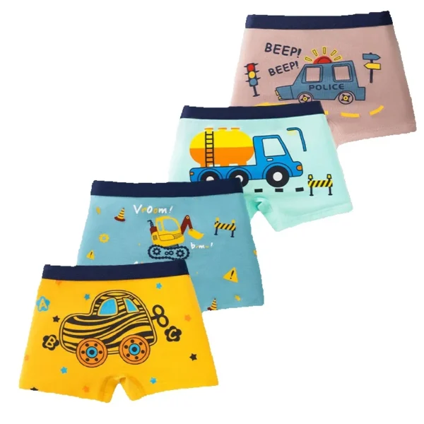 Multipack Cotton Boy Boxer Brief Fun Excavator Pattern Kids Boxers Breathable Soft Children Underwear For 3-12 Years Old - Image 3