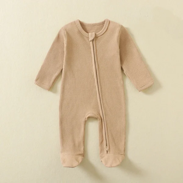 Organic Cotton Baby Rompers Waffle 100% Cotton Infant Boys Girls Jumpsuit Zipper Footed Solid Long-Sleeve Pajamas Sleepsuits - Image 3