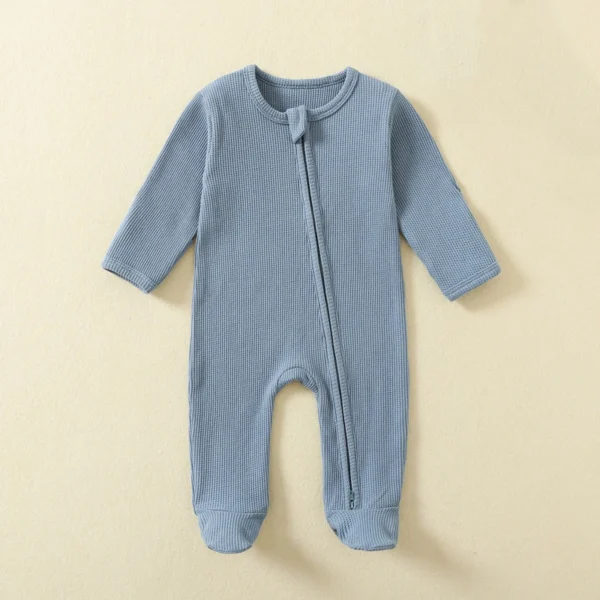 Organic Cotton Baby Rompers Waffle 100% Cotton Infant Boys Girls Jumpsuit Zipper Footed Solid Long-Sleeve Pajamas Sleepsuits - Image 5